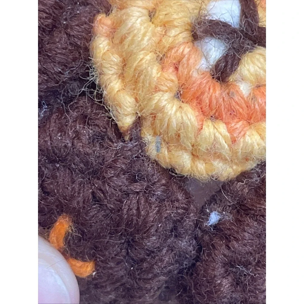 Vintage Crochet Hot Pad Trivet | Orange Brown Circles‎ with Xs | Cottage Grandma
